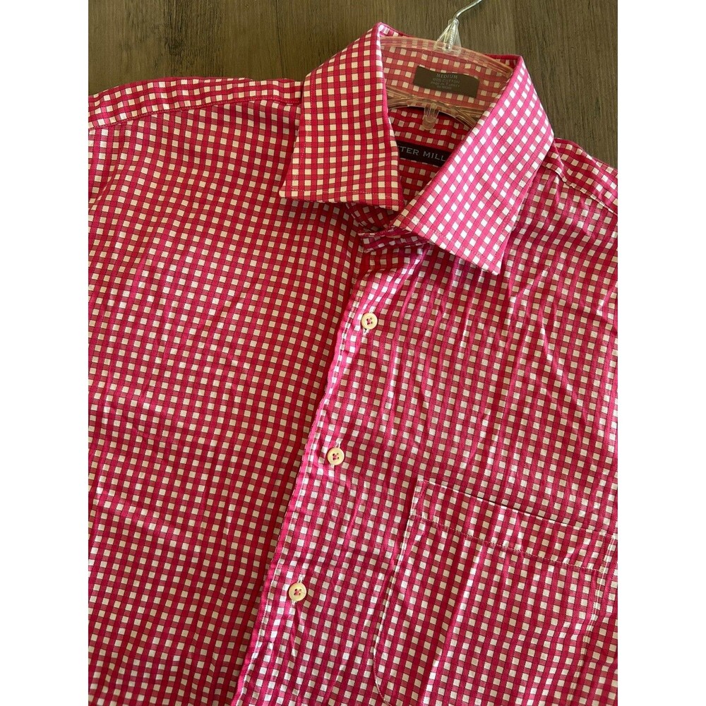 Peter Millar Long Sleeve Button Front Plaid Shirt Men's Size M Pink White